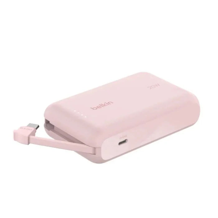 Belkin 10 000 mAh 20W Power Bank with USB - C Integrated Cable and USB - C port - Pink - Oraxxi